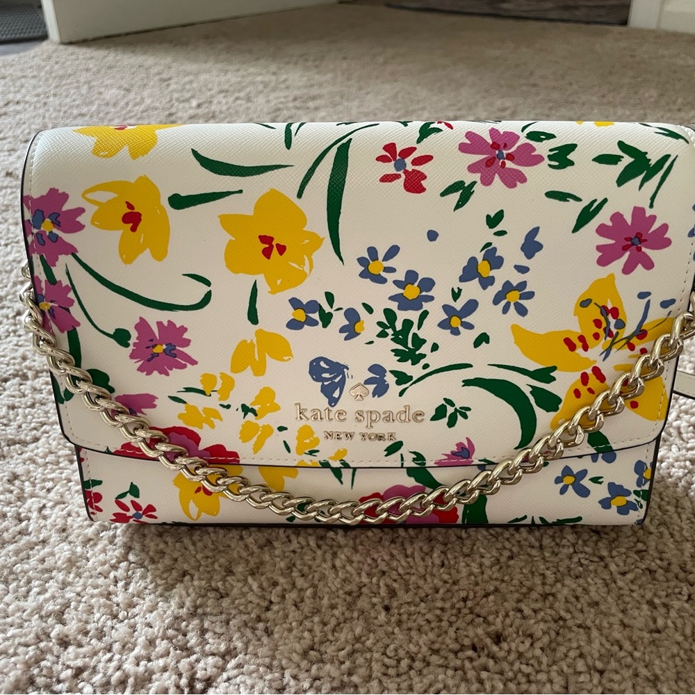 Kate Spade White and Yellow Floral Shoulder Bag